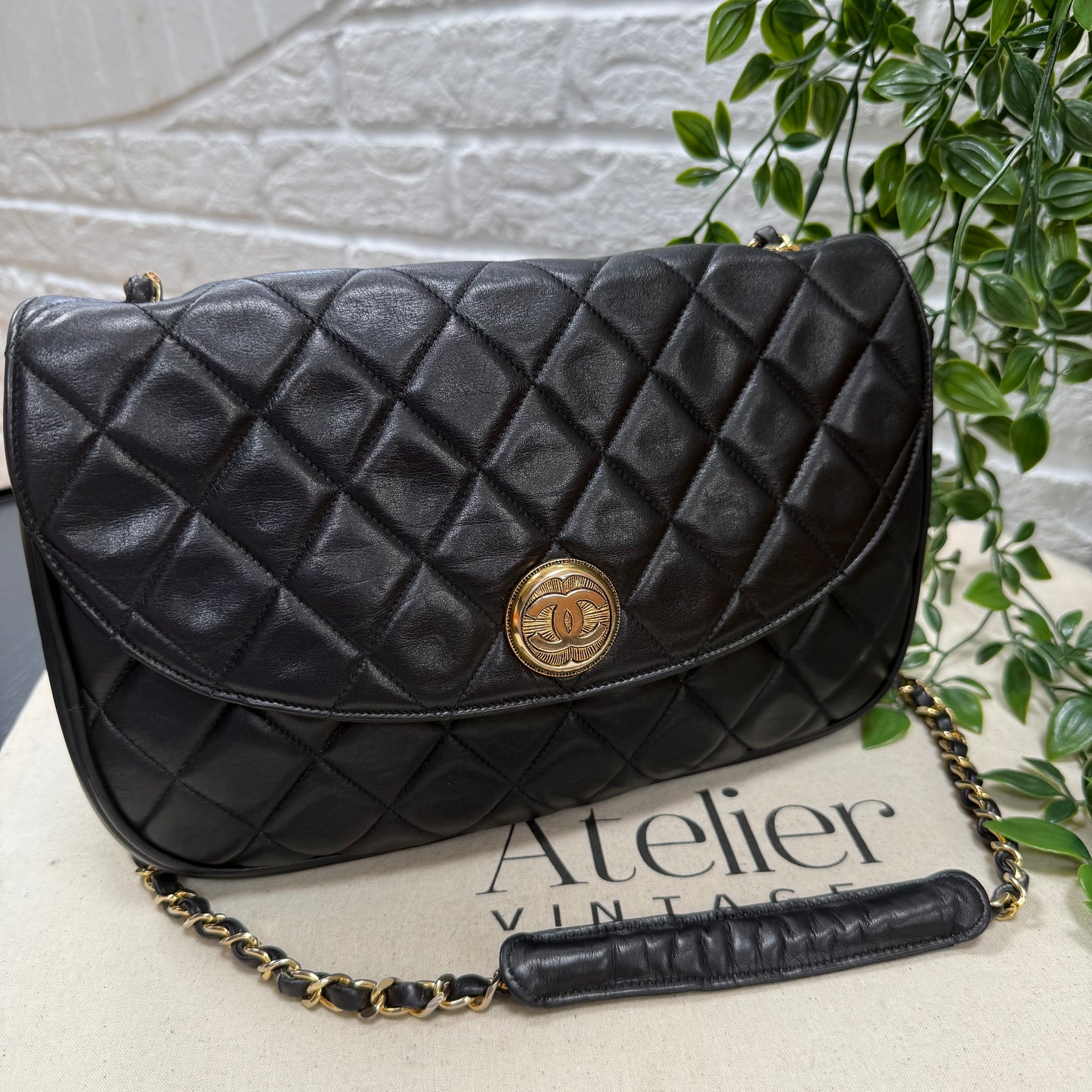 Chanel 1986 CC Button Quilted Half Moon Flap