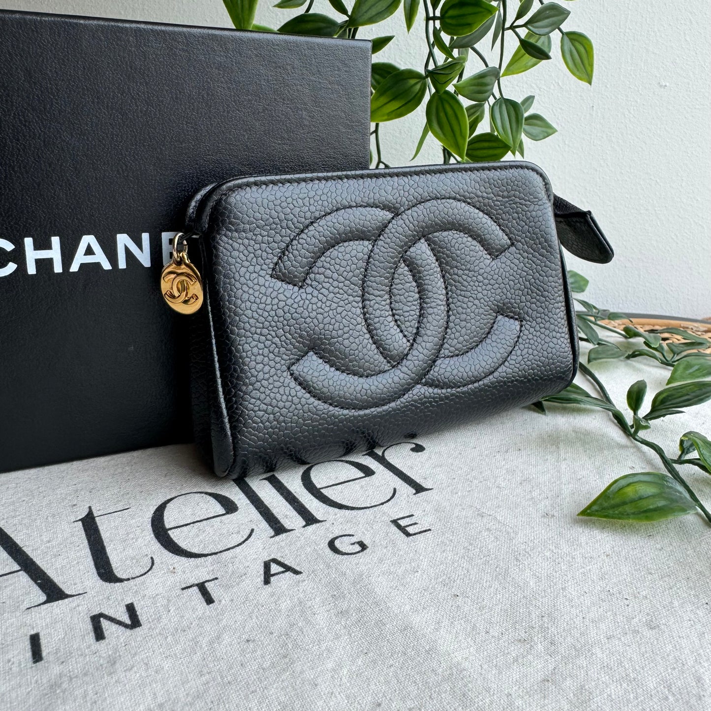 Chanel 1994 CC Caviar Pouch with Box