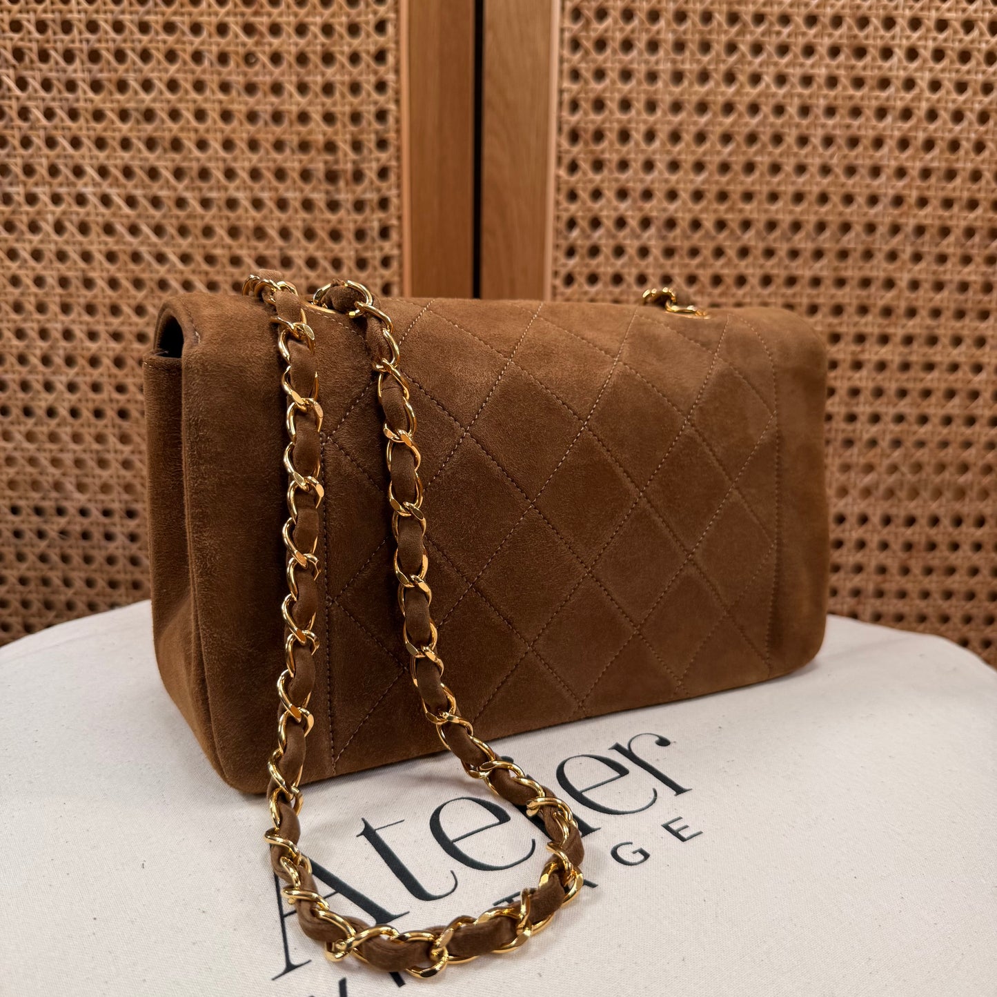 Chanel 1989 Super Rare Tan Suede Single Flap
