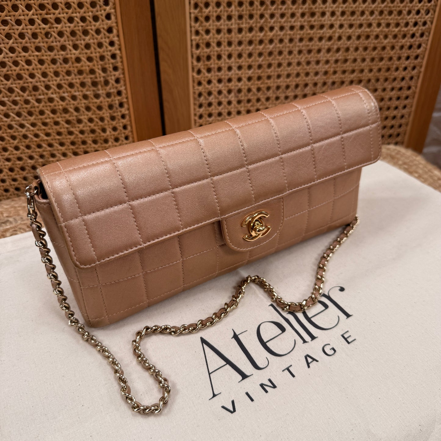 Chanel 2002 Blush Pink Irredescent East West Chocolate Bar Single Flap