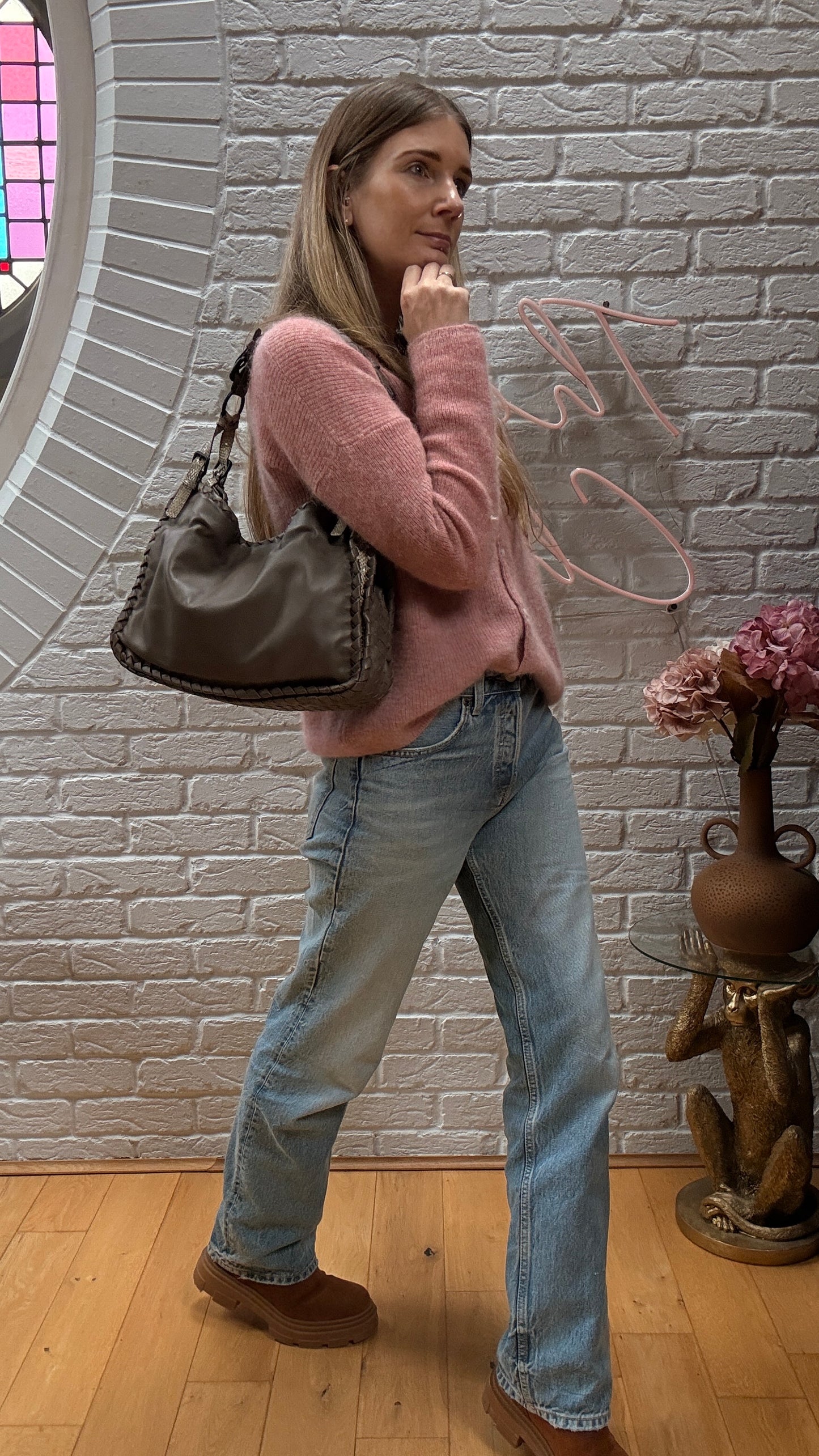 Bottega Veneta 1990s Bottega Veneta Taupe & Beige Lizard Leather Tote