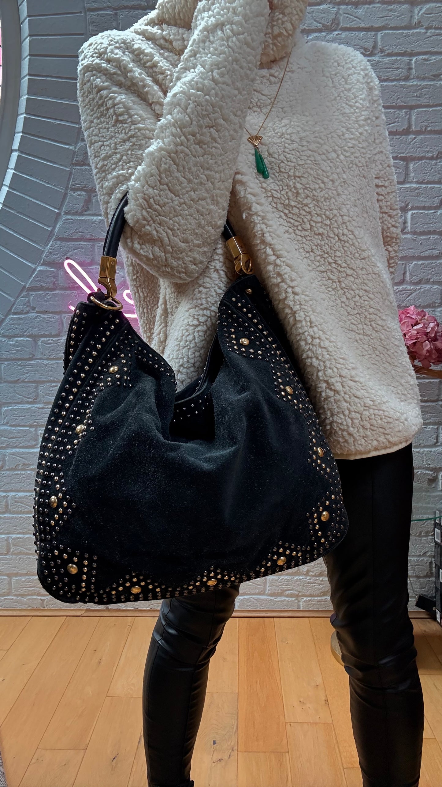 Saint Laurent 2008 Besace Suede & Studded Tote