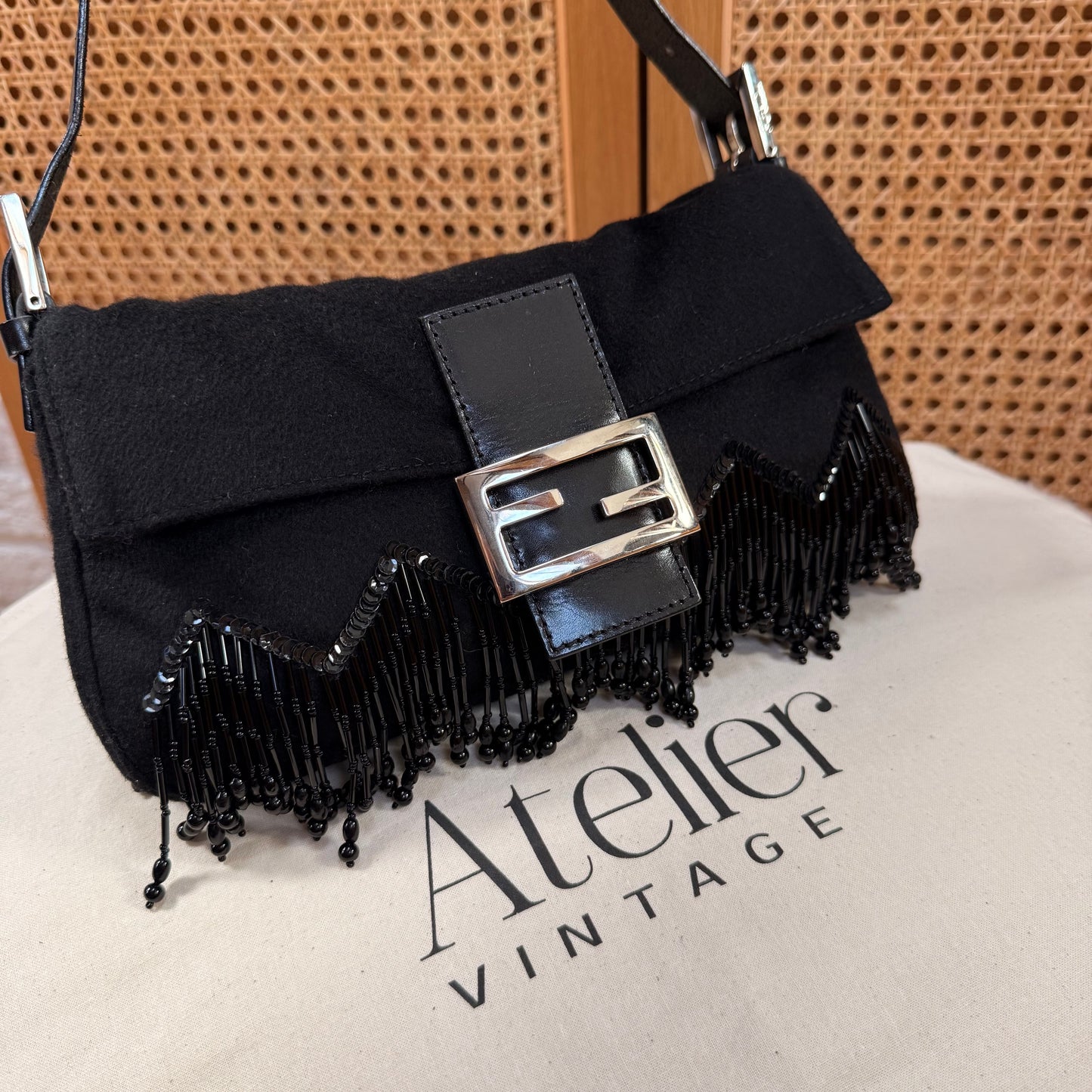 Fendi 2002 Rare Fendi Baguette Black - Limited edition Cashmere and waterfall glass beads