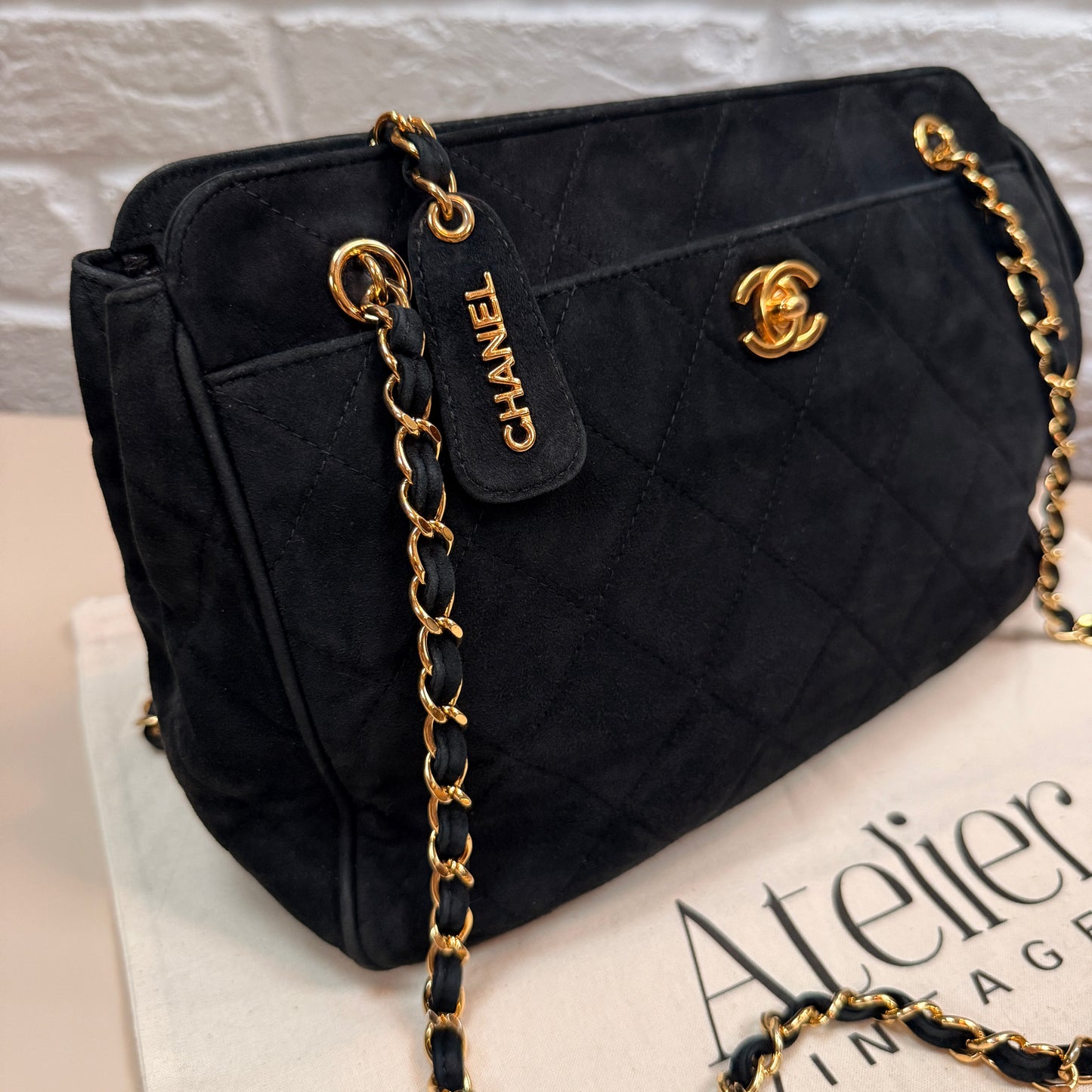 Chanel 1996 Rare Black Suede CC Turnlock Crossbody Tote with 24k Gold Hardware