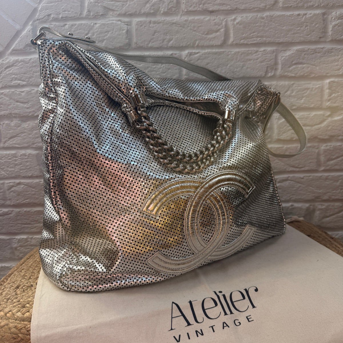 Chanel 2008 Rodeo Drive Oversized tote metallic silver