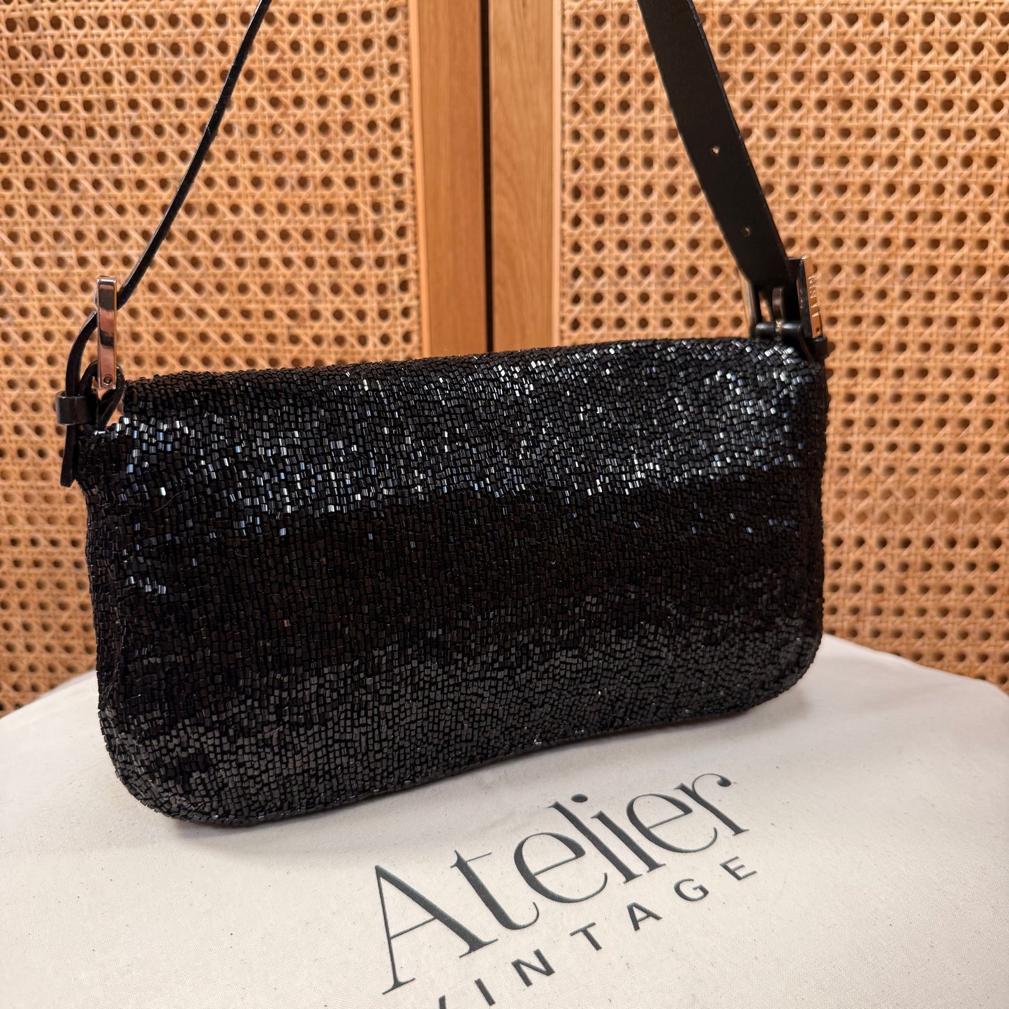 Fendi 2001 Rare Fendi Baguette Black - Limited Edition full glass beaded with black leather