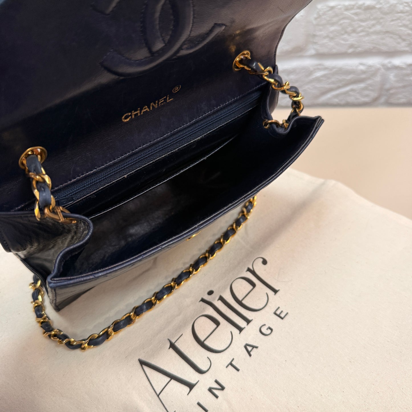 Chanel 1989 Rare Navy Jumbo CC Envelope Flap