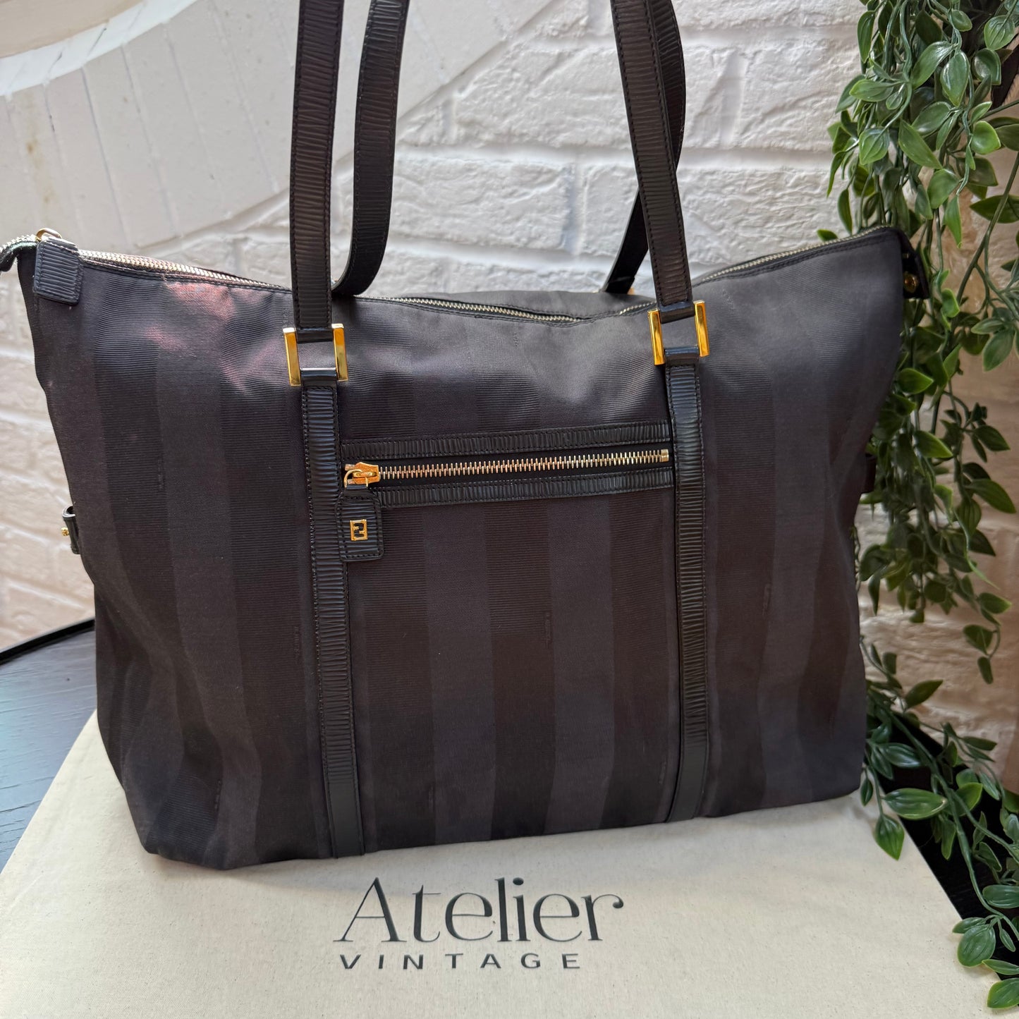 Fendi Pequin Noir Two Way Tote