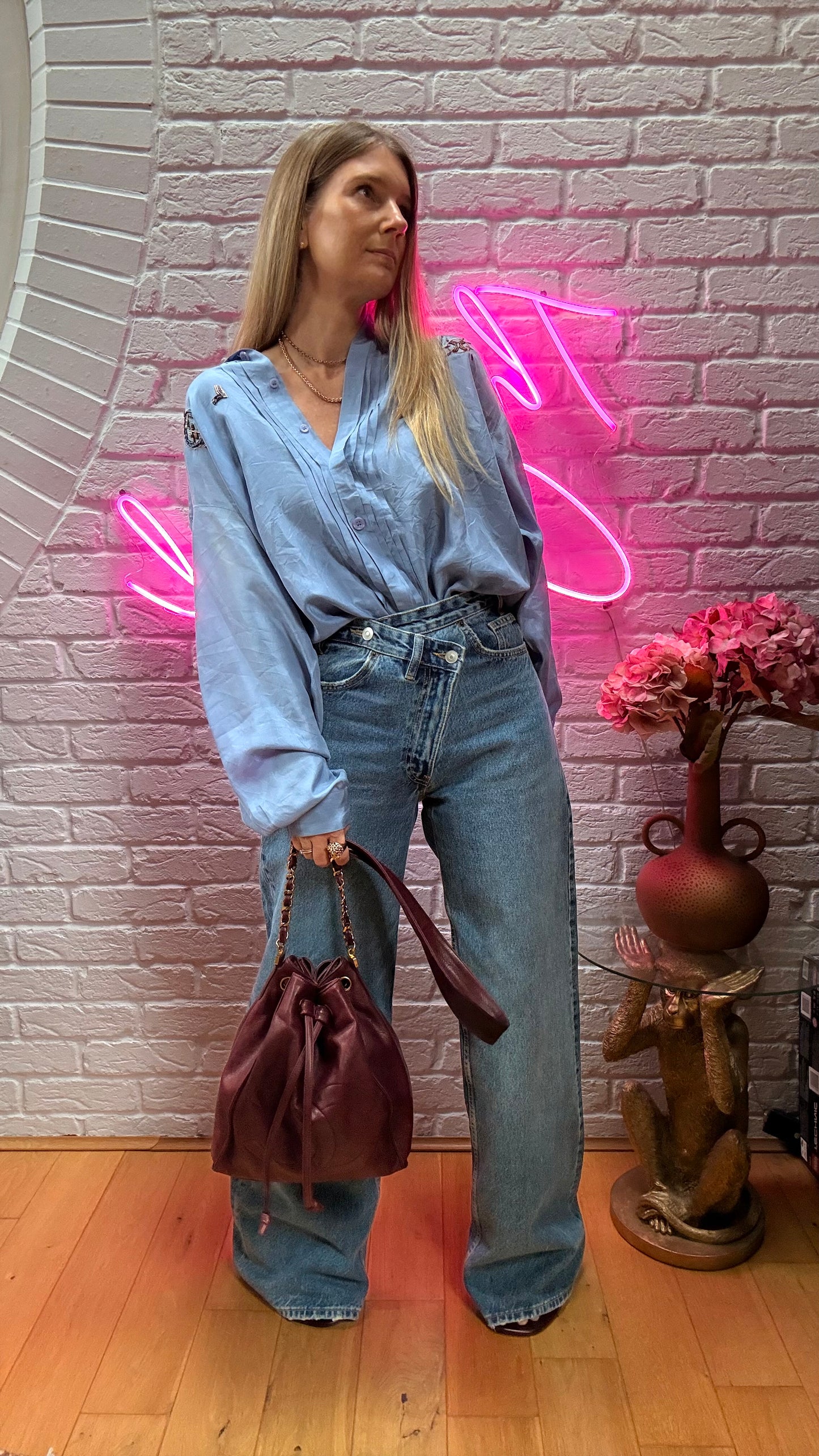 Chanel 1993 Rare Bordeaux Bucket Bag with Pouch