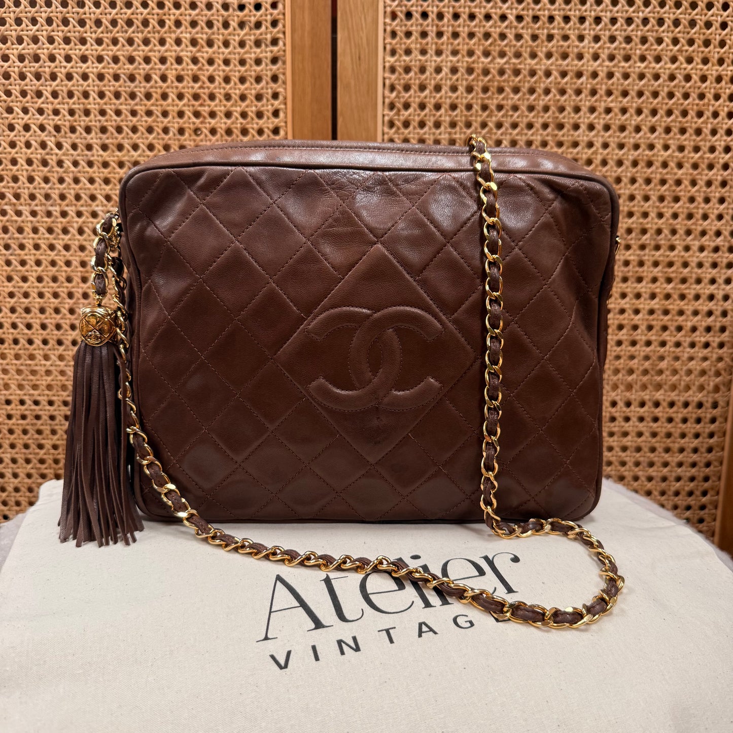 Chanel 1989 Super Rare Dark Tan Tassel Camera Bag