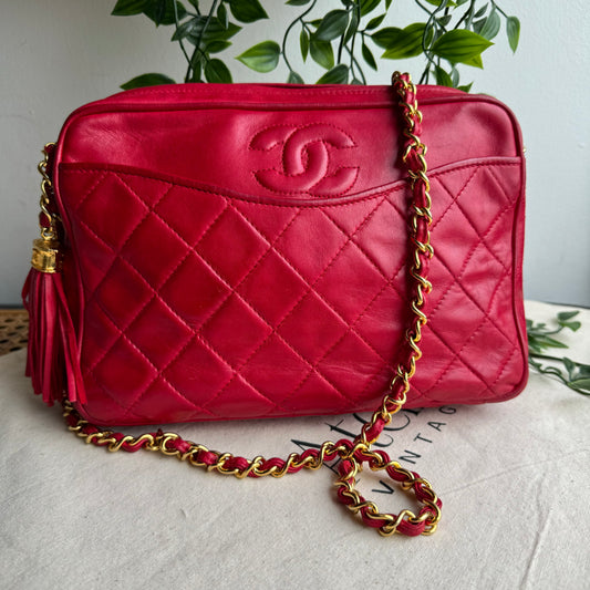 Chanel 1986 Red Vintage Tassel Camera Bag