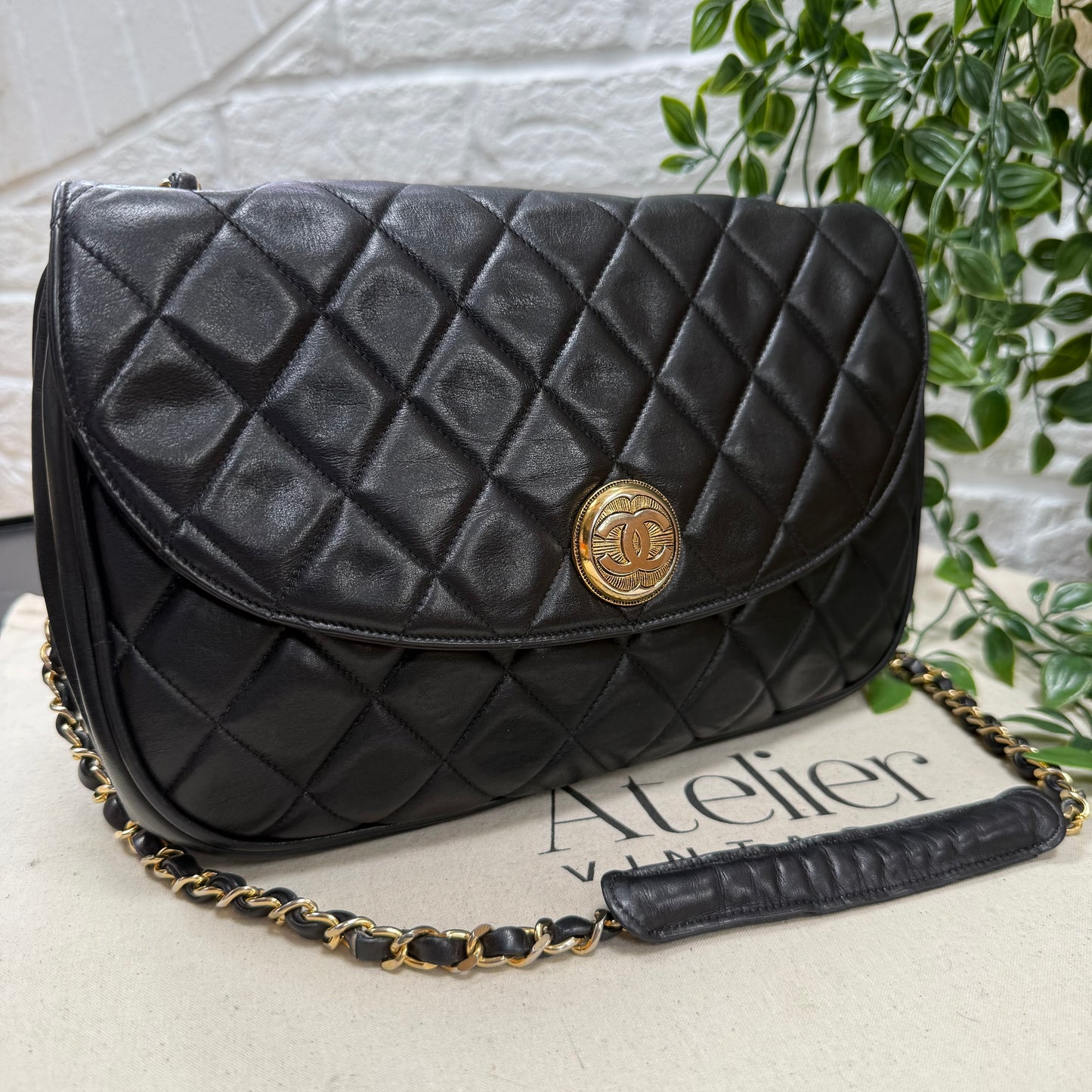 Chanel 1986 CC Button Quilted Half Moon Flap
