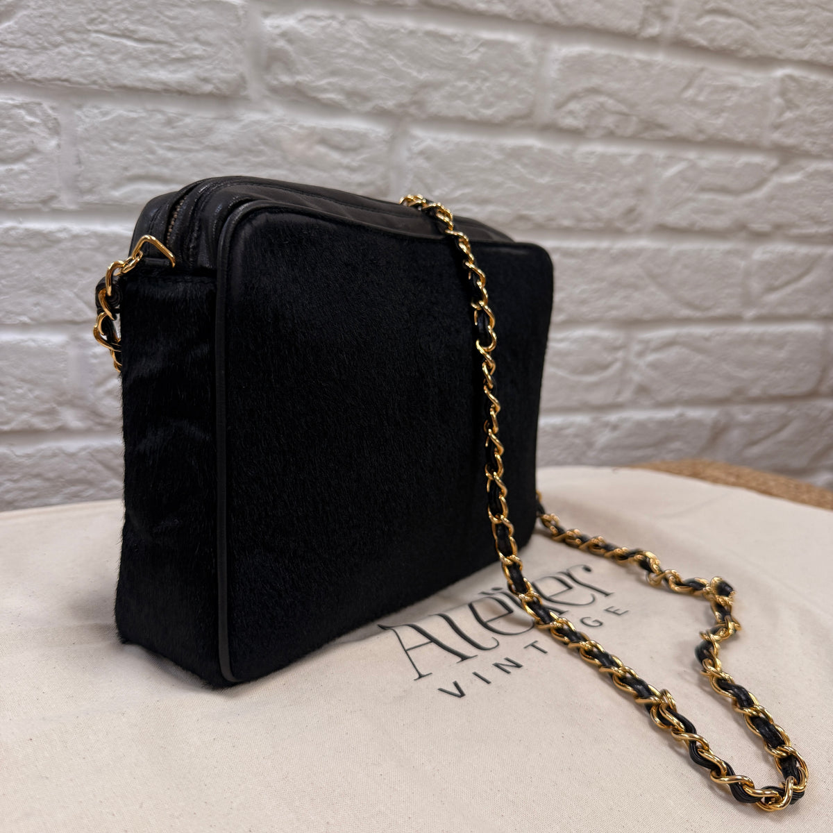 Chanel 1986 Rare Black Pony Hair & Leather Camera Bag