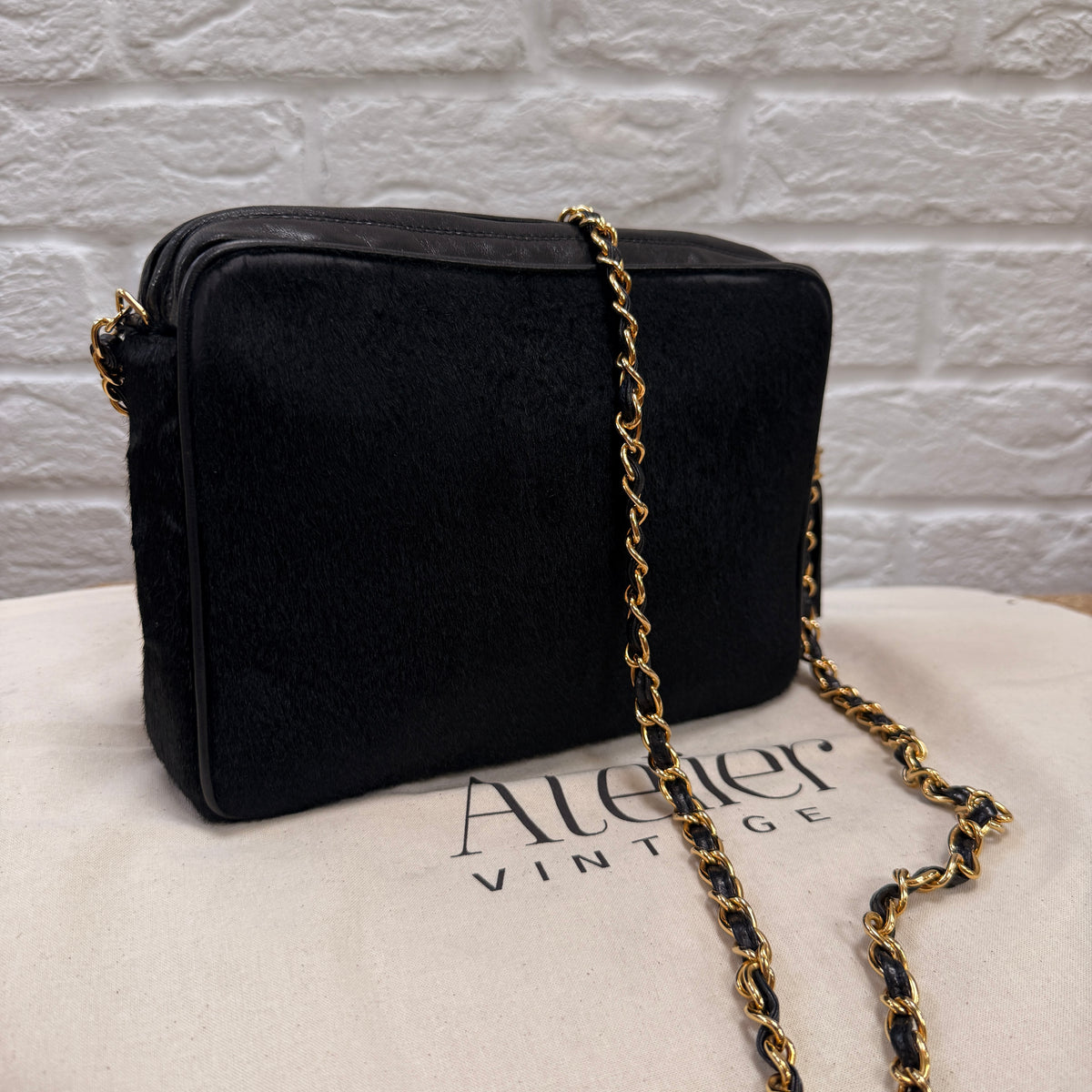 Chanel 1986 Rare Black Pony Hair & Leather Camera Bag