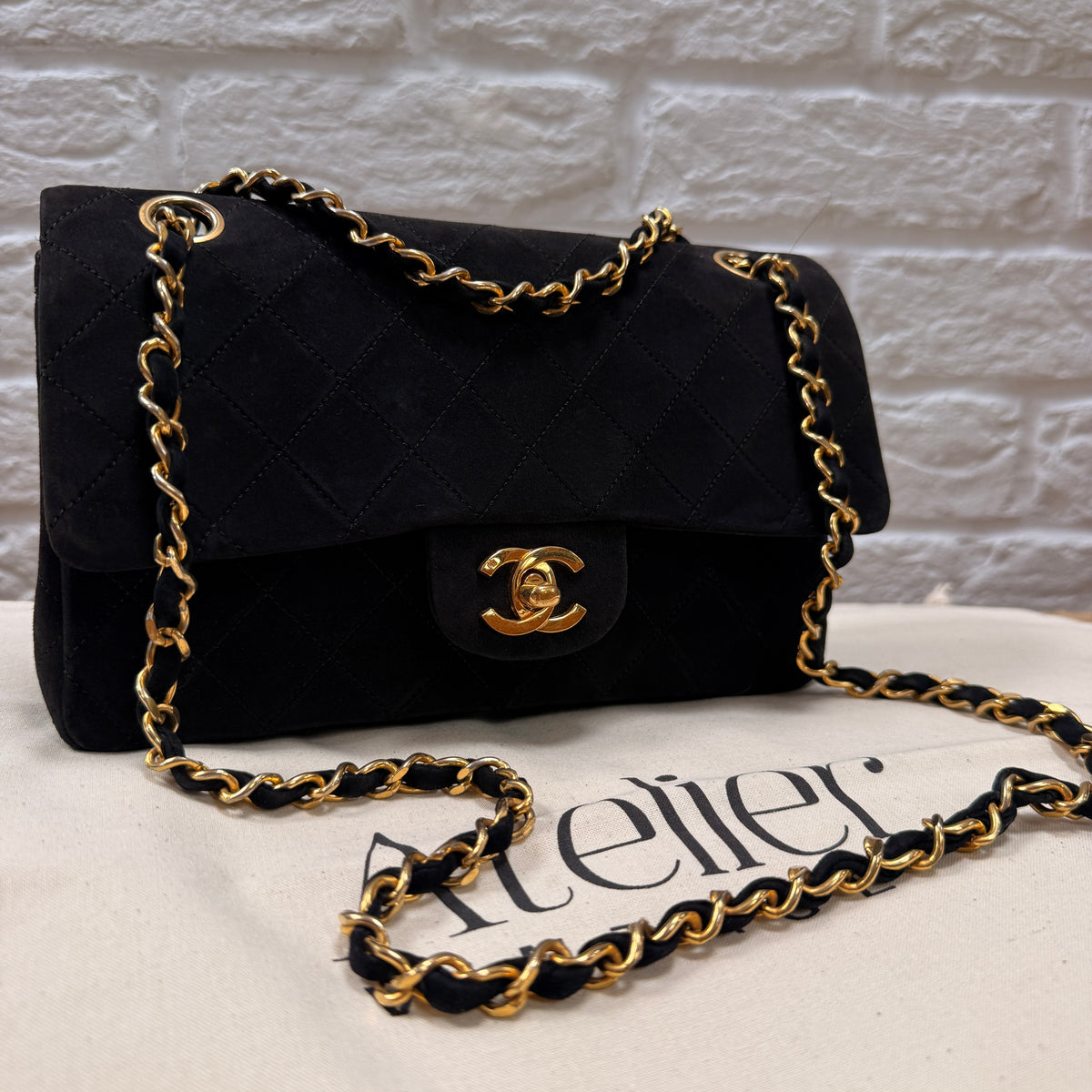 Chanel 1986 Rare Suede Black Classic Double Flap Small