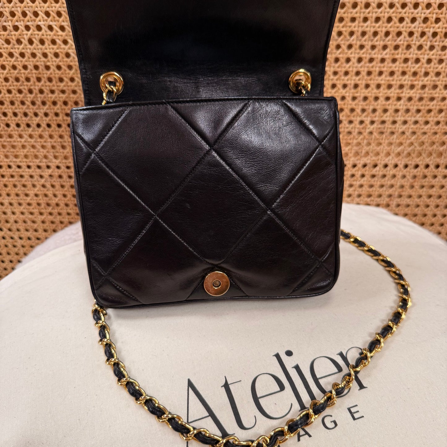 Chanel 1986 Black CC Quilted Square Full Flap