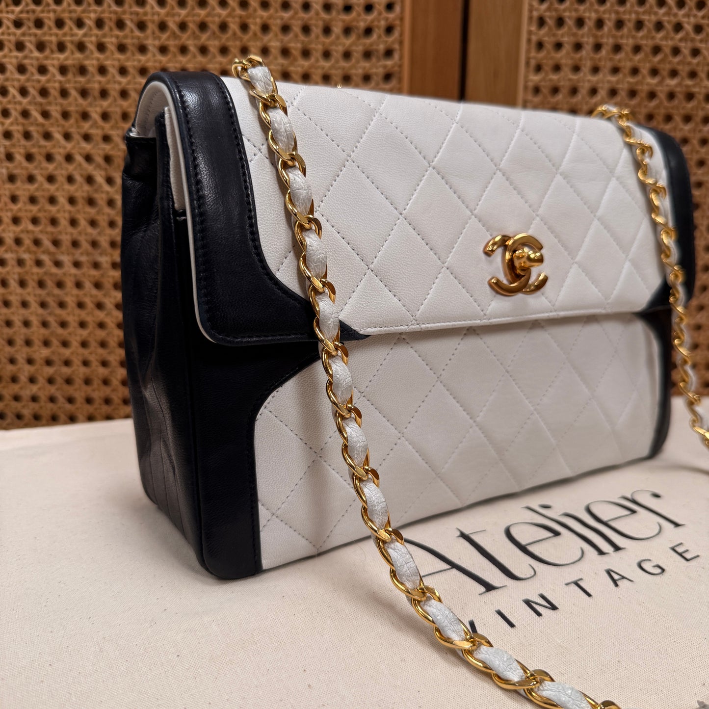 Chanel 1986 Rare Ivory & Navy Limited Edition Single Flap
