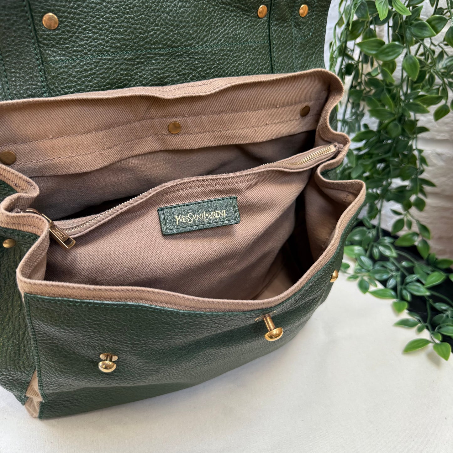 Saint Laurent 2000s Saint Laurent Khaki Muse Two Way with detachable cross Body Strap