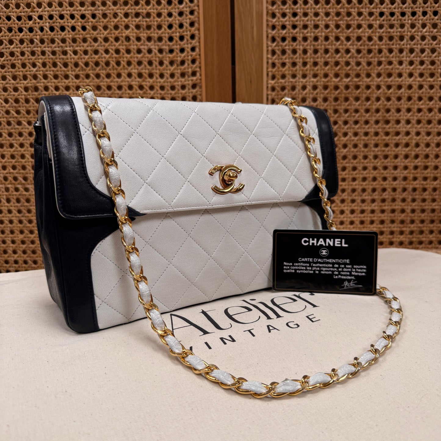 Chanel 1986 Rare Ivory & Navy Limited Edition Single Flap