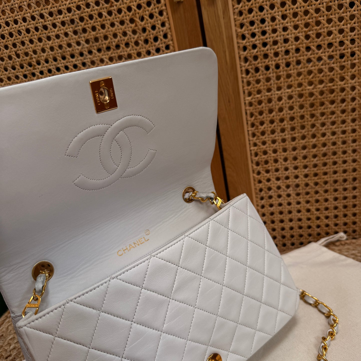 Chanel 1989 Ivory Classic Medium Rectangle Full Flap