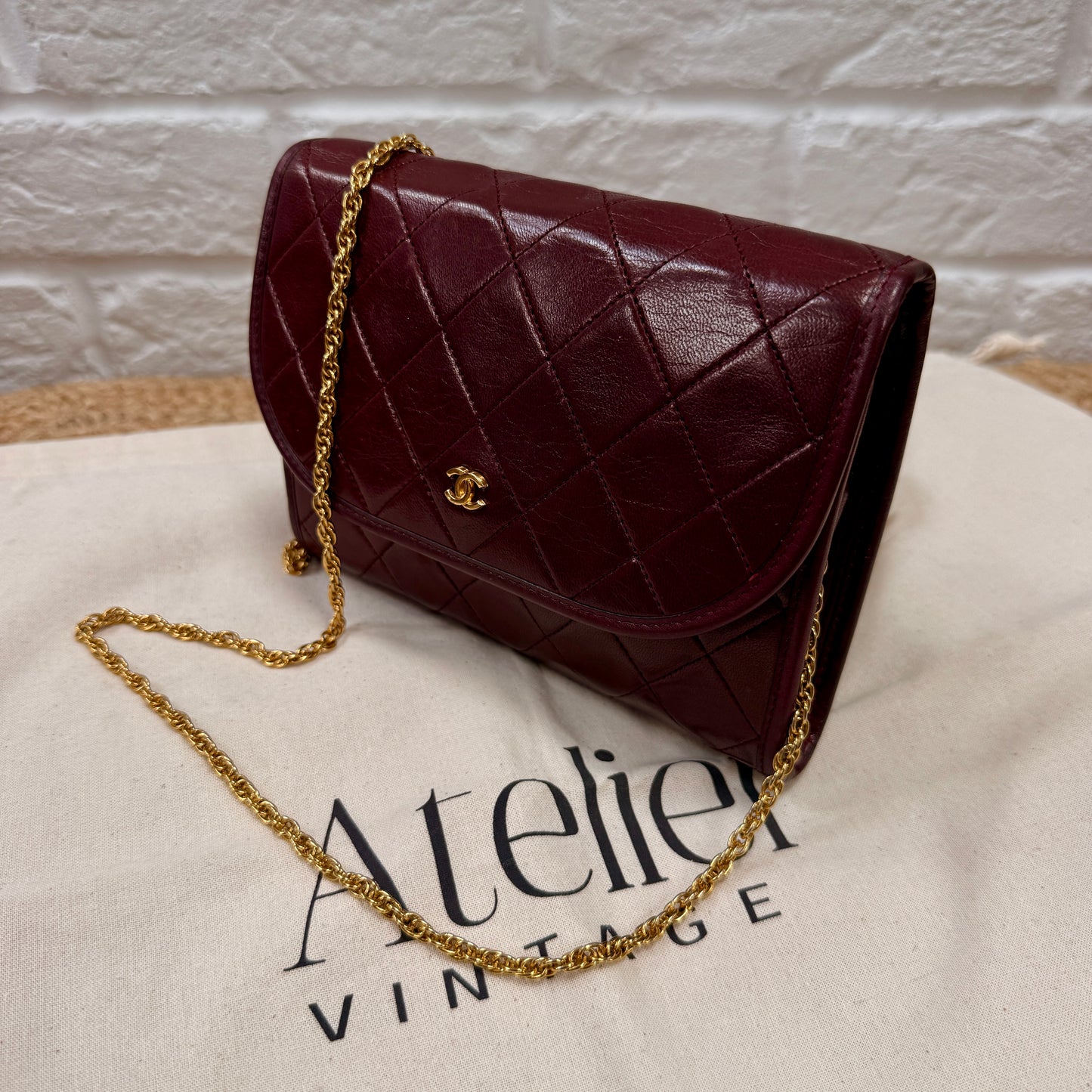 Chanel Early 1980s Rare Bordeaux Lambskin Leather Single flap Cross Body