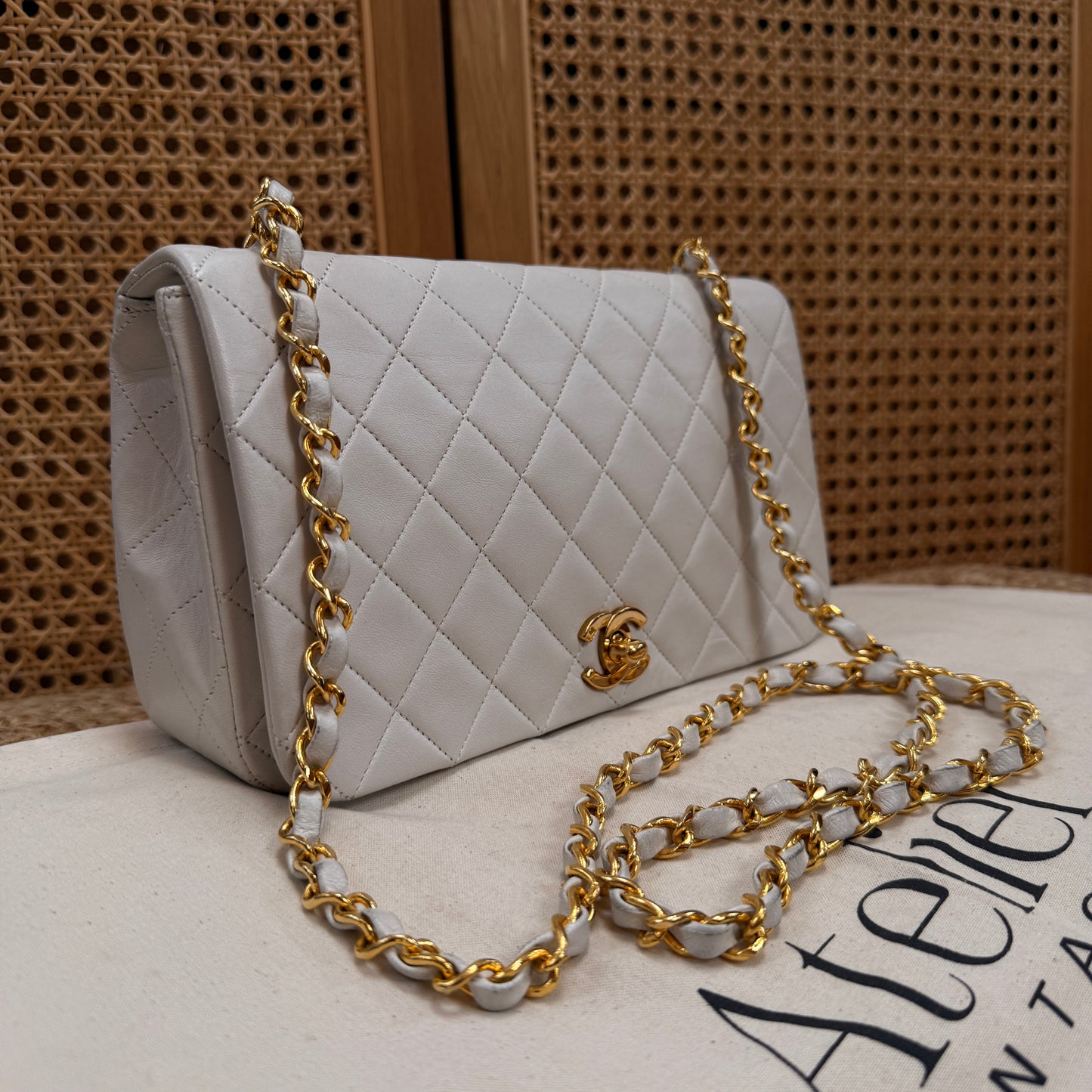 Chanel 1989 Ivory Classic Medium Rectangle Full Flap