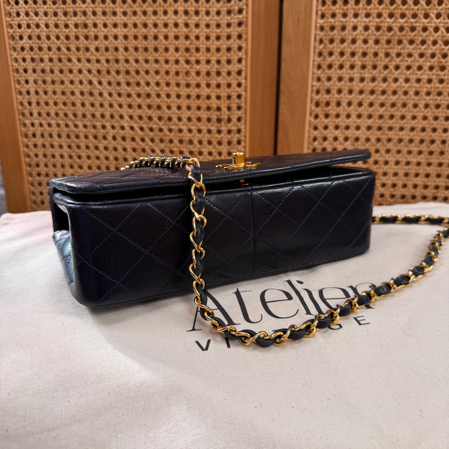 Chanel 1989 Rare Navy Classic Medium Rectangle Full Flap