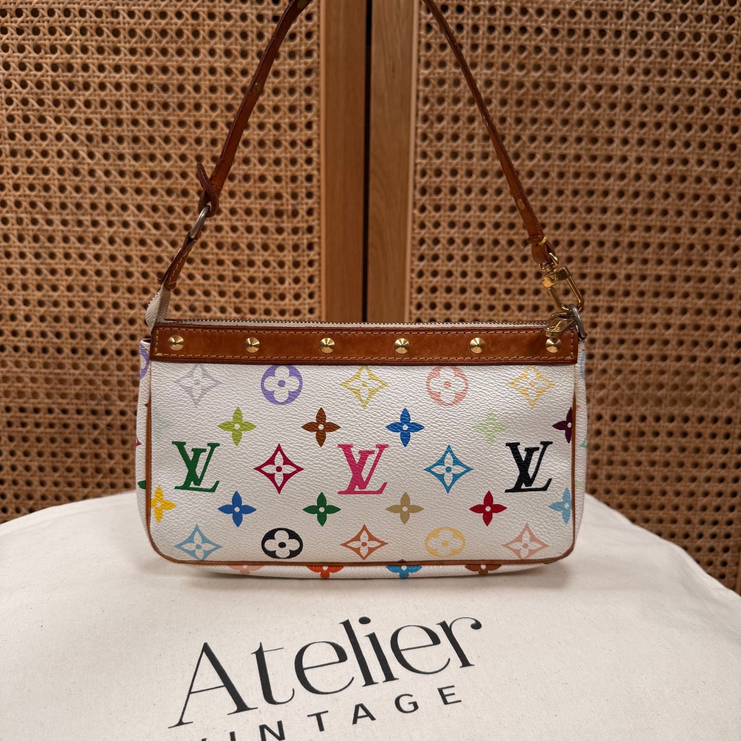 Louis Vuitton 2003 Murakami white Multi Color Pochette Accesssoires