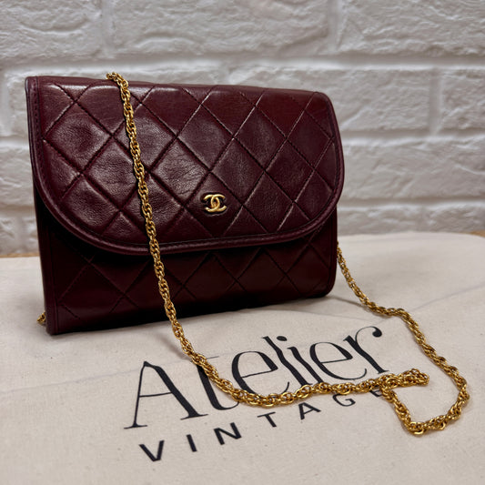 Chanel Early 1980s Rare Bordeaux Lambskin Leather Single flap Cross Body