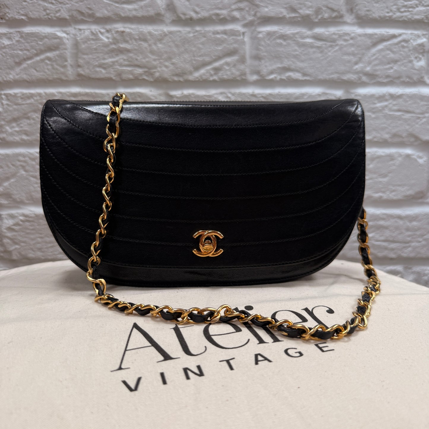 Chanel Early 1980s Quilted Half Moon CC Turnlock Single Flap