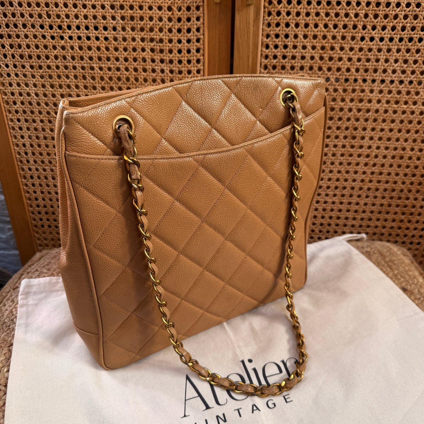 Chanel 1996 Dark Beige Caviar Tote with Jumbo CC Turnlock
