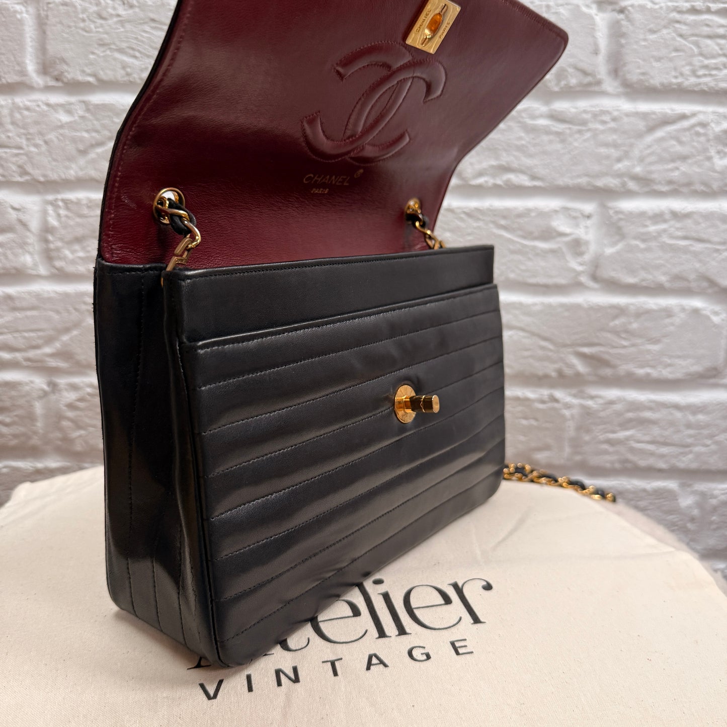 Chanel 1989 Rare Chanel Paris Limited Edition vertical quilted Single Flap in black