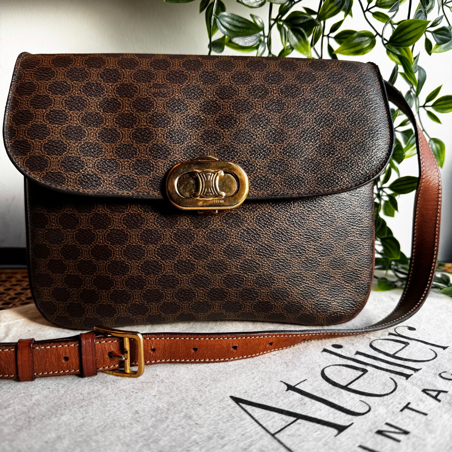 Celine Macadam Triomph Brown Shoulder Bag