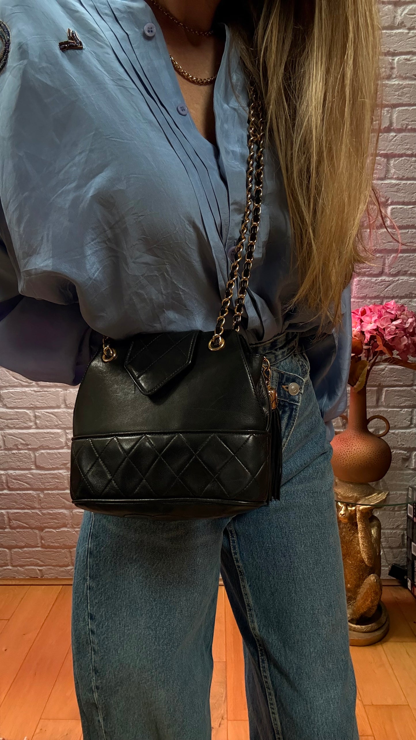 Chanel 1989 Black Camera Style Envelope Mini Tote