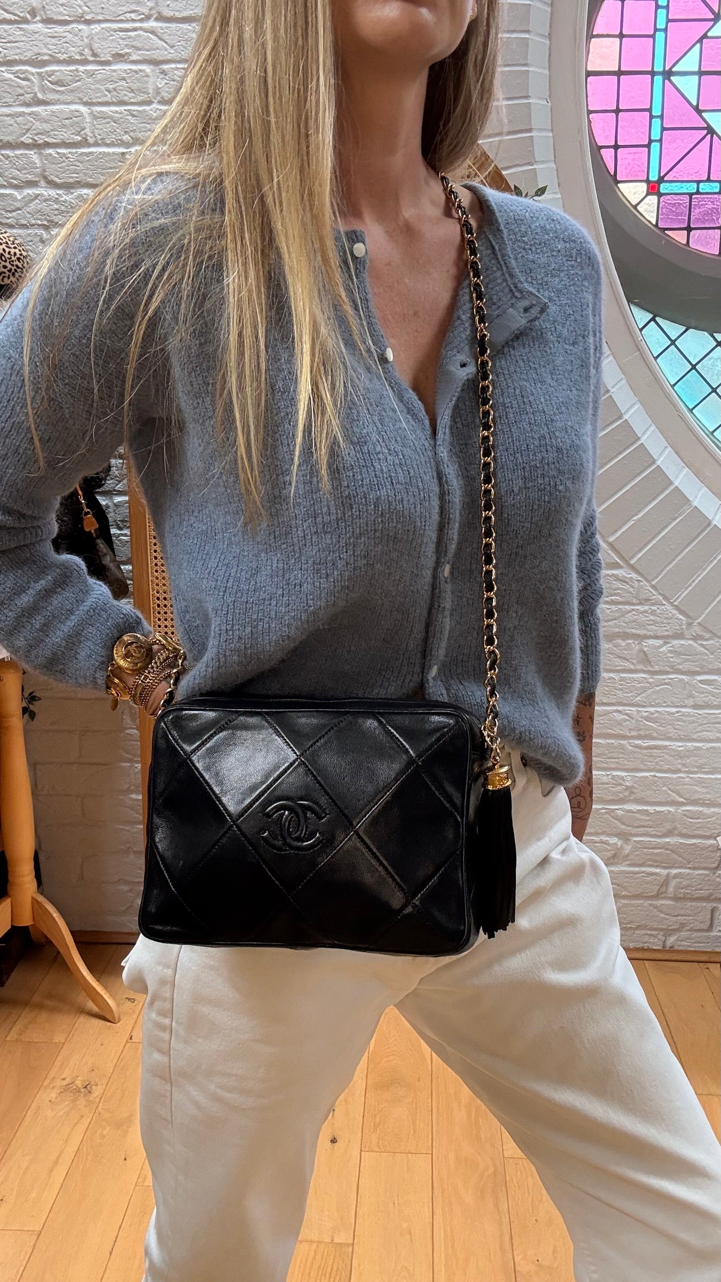 Chanel 1986 CC Quilted Black Tassel Camera bag