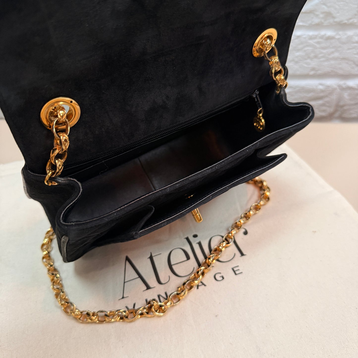 Chanel 1980s Ultra Rare Limited Edition Bijoux Chain in Black Suede and 24k Hold Hardware