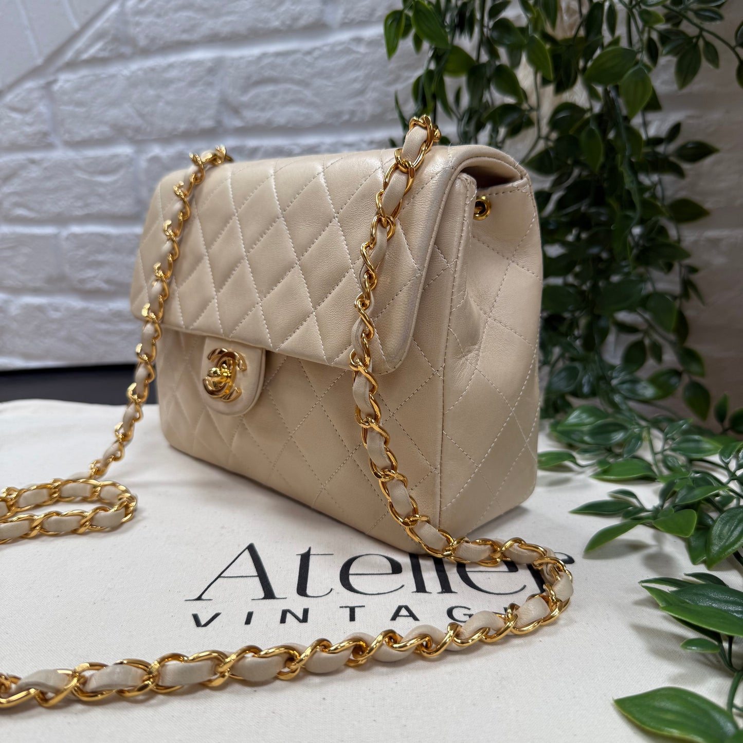 Chanel 1989 Beige Classic Single Flap Medium Square