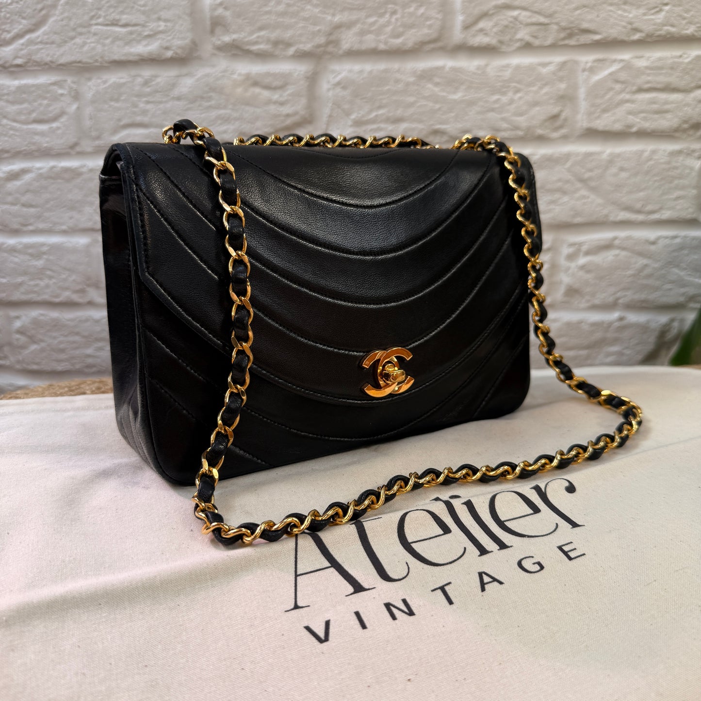 Chanel 1986 Rare Black Half Moon Quilted single flap