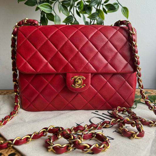 Chanel 1989 Red Classic Square Single Flap Medium