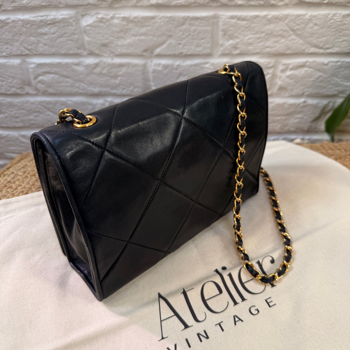 Chanel 1986 Navy Lambskin Full flap in diamond quilting