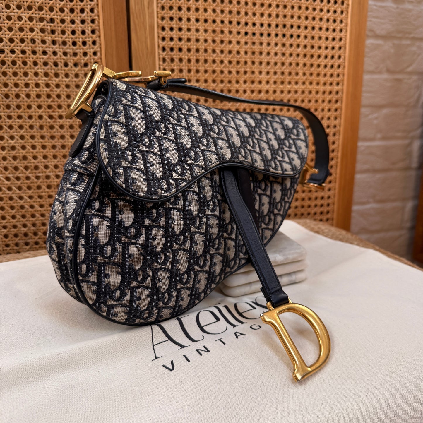 Dior 2019 Saddle Bag in Navy Oblique
