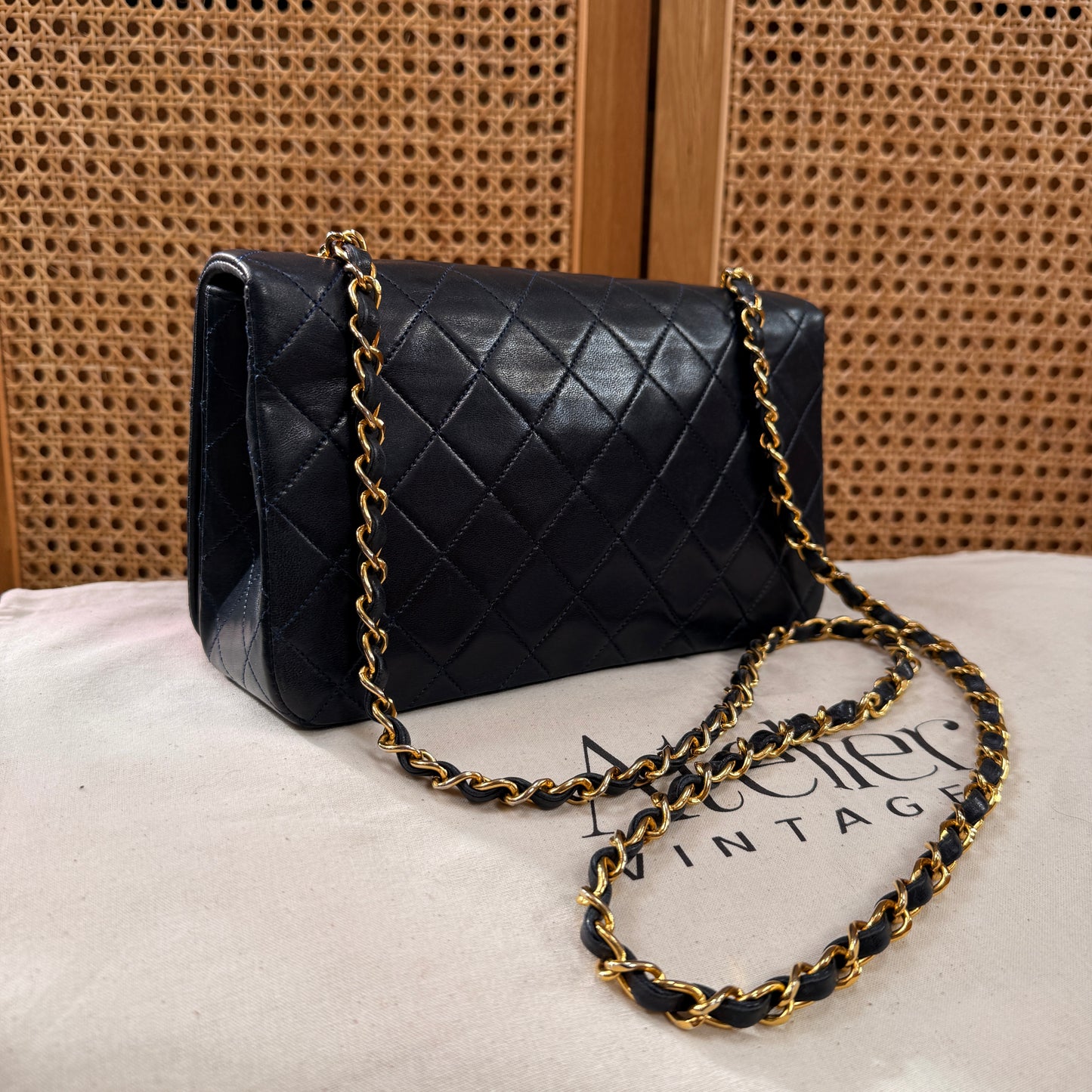 Chanel 1989 Rare Navy Classic Medium Rectangle Full Flap