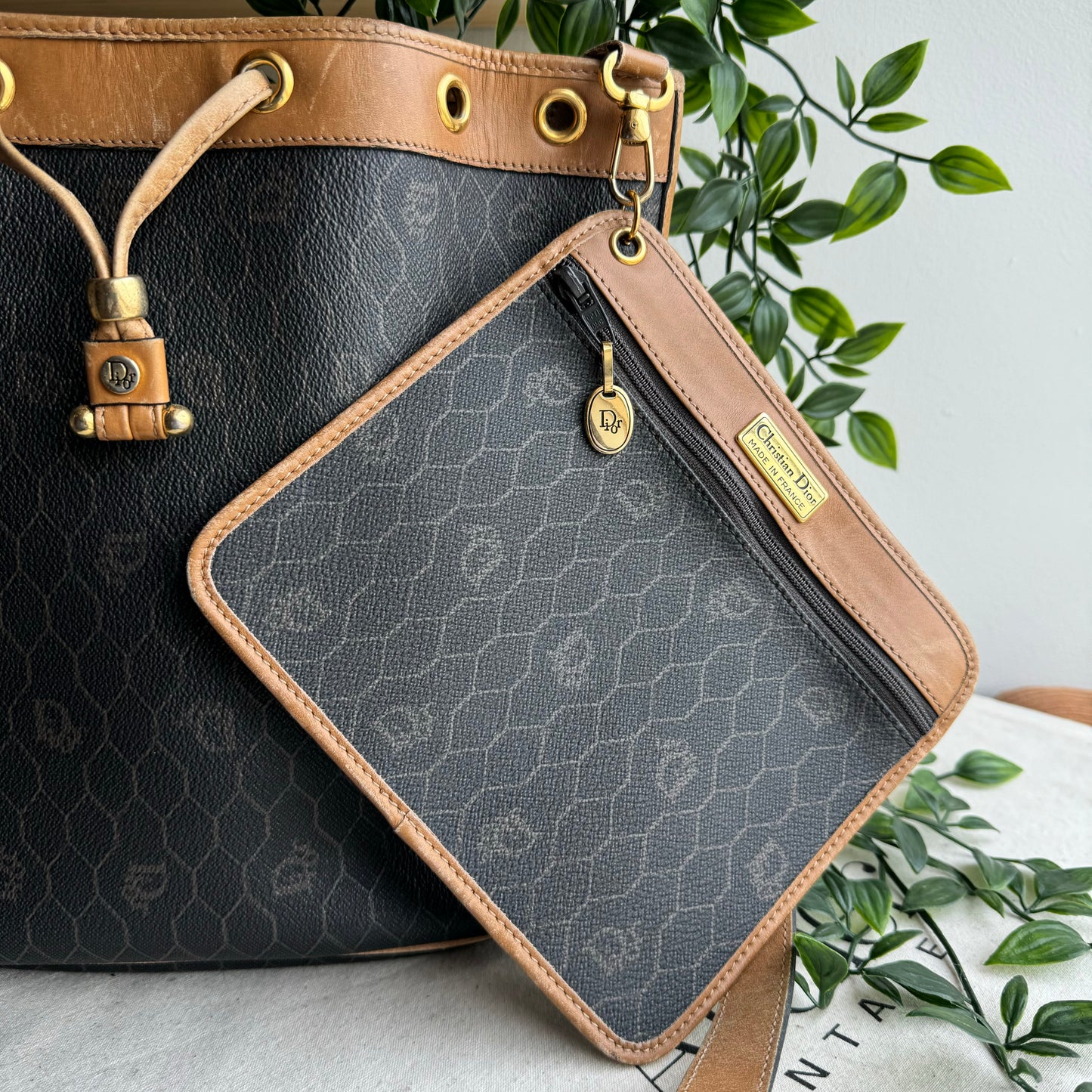 Dior 1980s Honeycomb Bucket Bag with Pouch