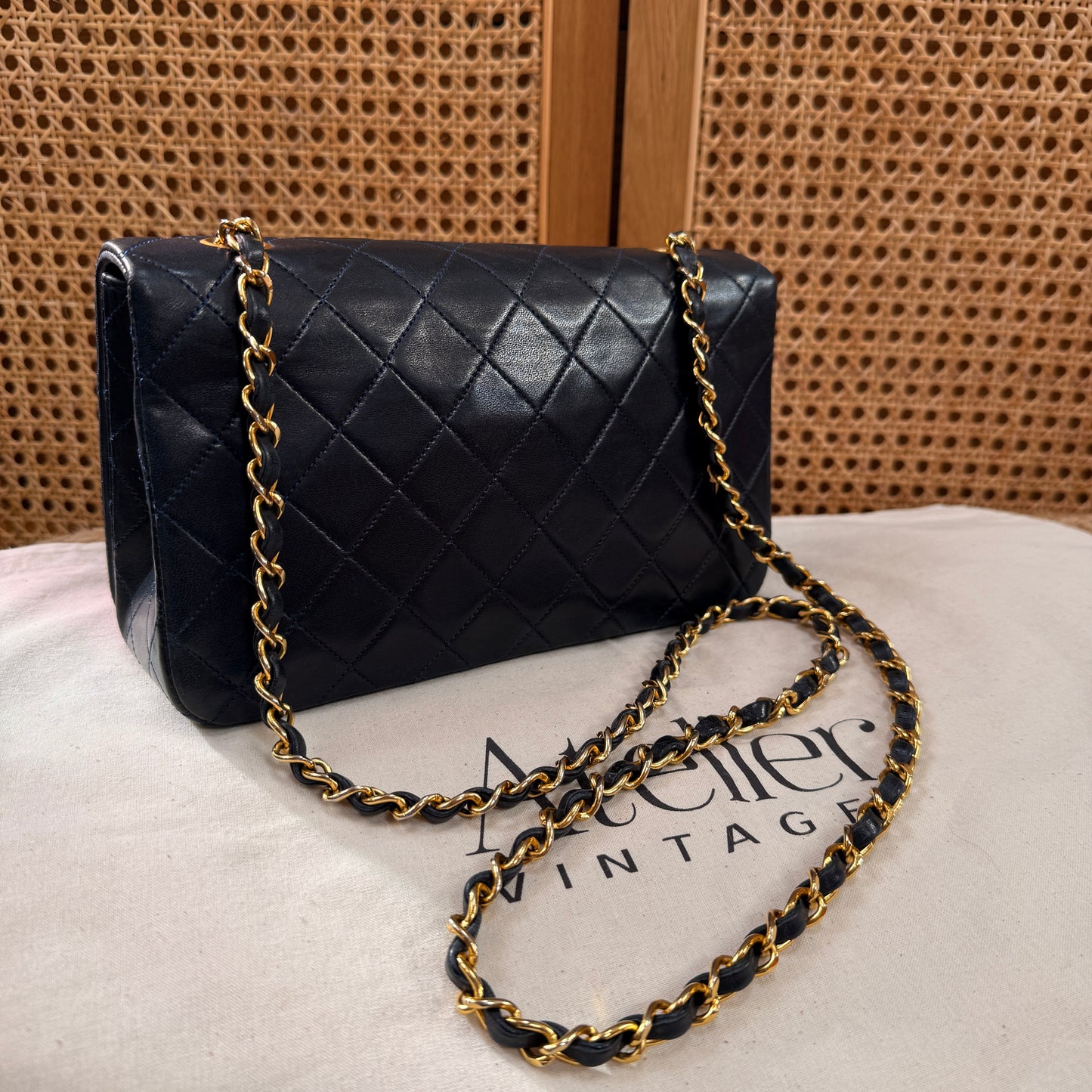 Chanel 1989 Rare Navy Classic Medium Rectangle Full Flap