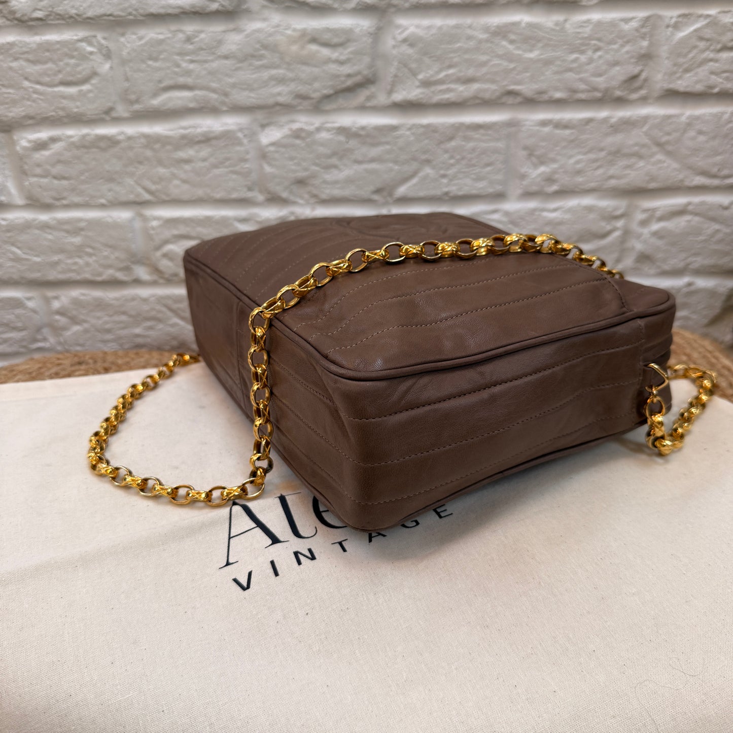 Chanel Rare 1980s Mademoiselle Camera Bag with Bijoux chain in Taupe