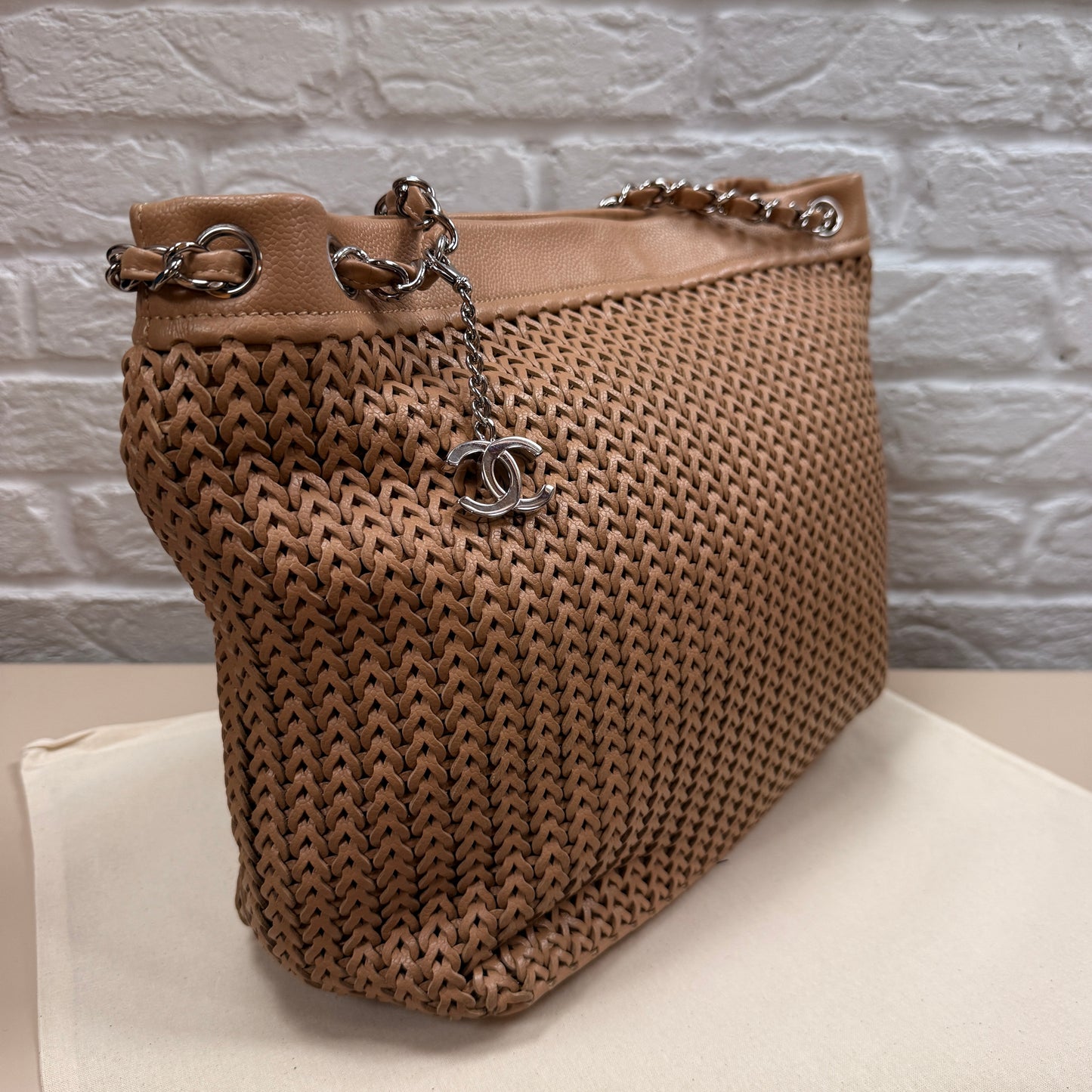 Chanel 2004 Beige Woven Caviar Leather Tote