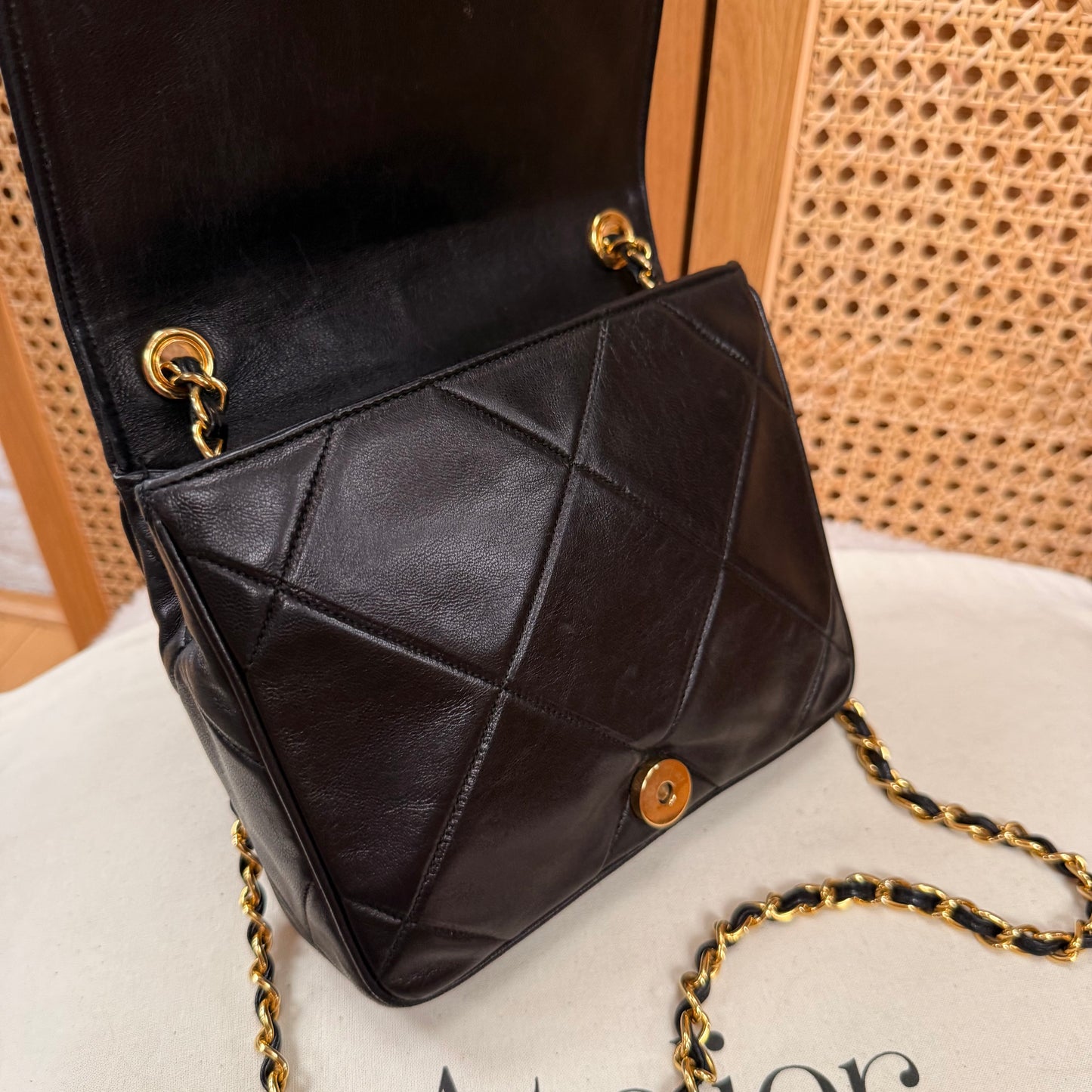 Chanel 1986 Black CC Quilted Square Full Flap