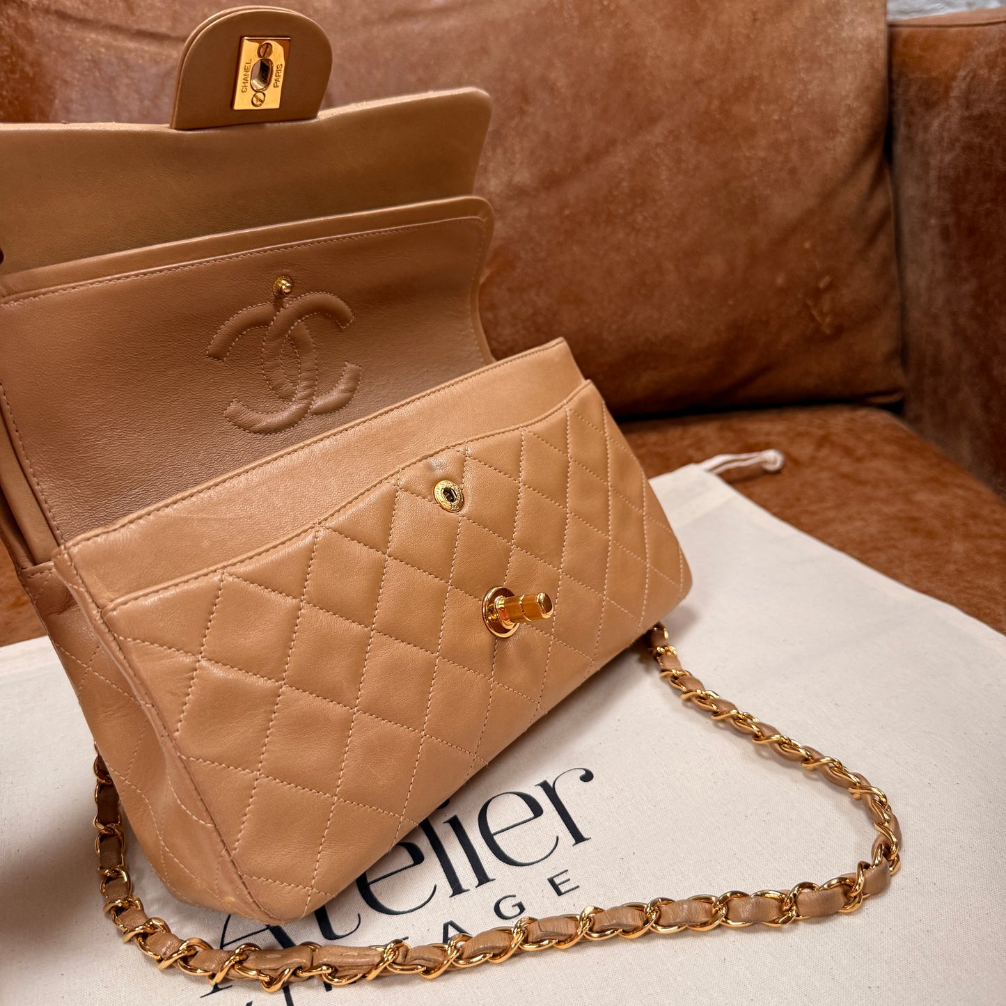 Chanel 1997 Rare Dark Beige Classic Double Flap Small