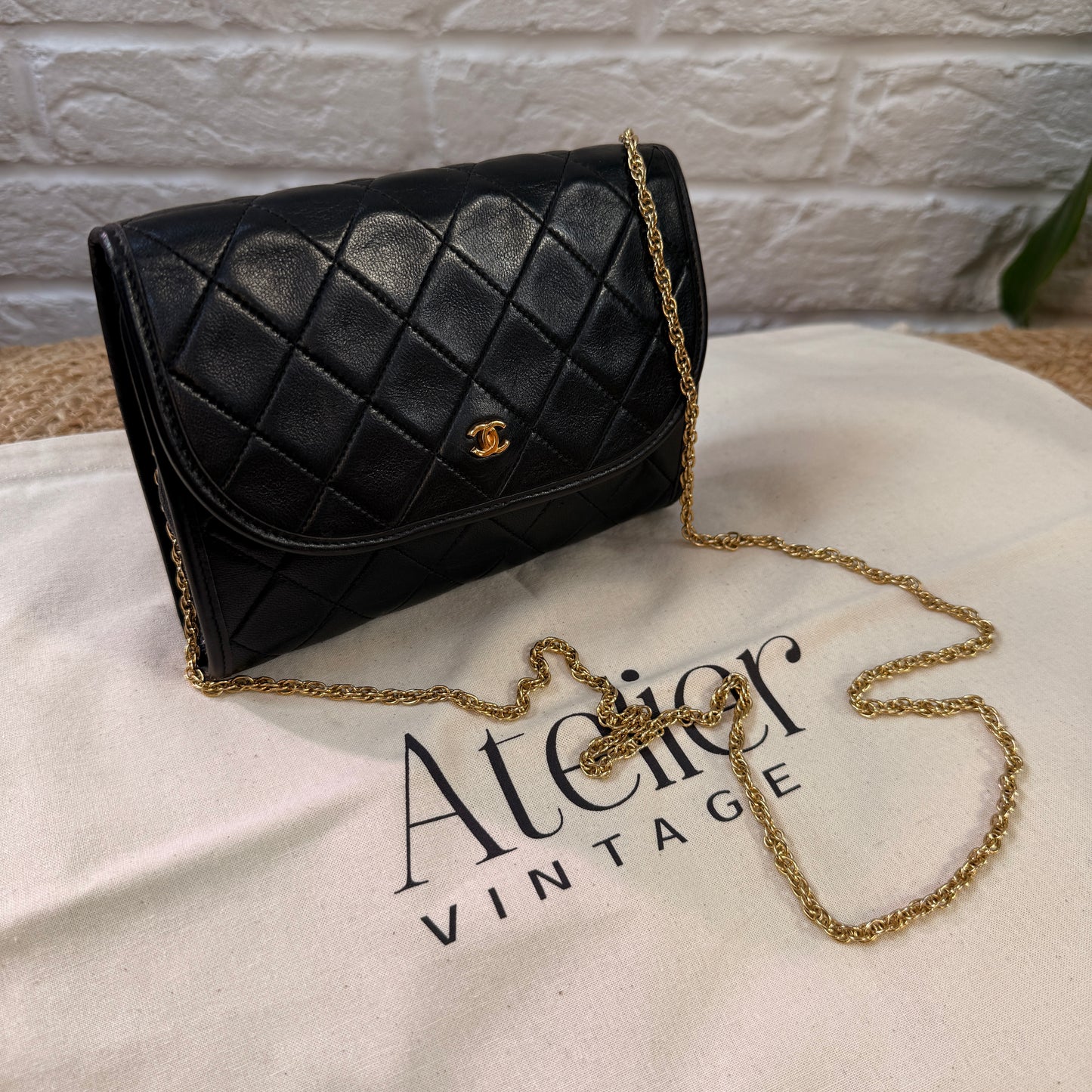 Chanel Early 1980s Rare Black Lambskin Leather Single flap Cross Body