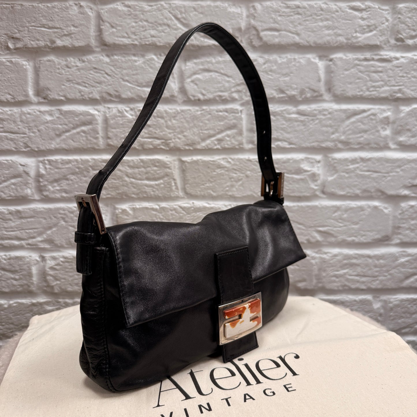 Fendi 1990s Original Fendi Baguette in black leather with limited edition animal print closure